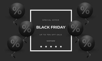 Realistic Black Friday sale banner with gifts ribbons and balloons vector