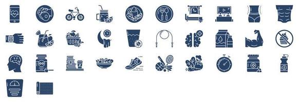 Collection of icons related to Healthy Lifestyle, including icons like Breakfast, Cycle, Diet meal, Diet and more. vector illustrations, Pixel Perfect set