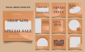 promoción de venta de moda de banner de plantilla de redes sociales en color beige marrón vector