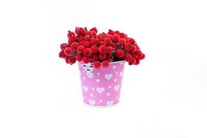 aluminum ice bucket laid in wait for use. stainless multi-colored bucket with red apples with white green blue berries in ice photo