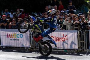 GUADALAJARA, MEXICO - OCTOBER 25 2022 Showrun Aaron Colton, Didier Goirand and ivan Ramirez riding motorcycles photo