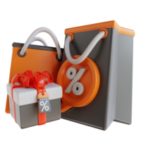 3D Illustration discount paper bags and gift boxes png