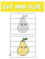 Cut and glue game for kids . Puzzles with a pear. Children funny entertainment and amusement.Vector illustration. Cutting practice for preschoolers. vector