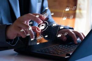 Digital file management concept. Businessman are accessing big data storage on Internet, Digital Storage, Cyber Security, Global Data Links, Digital Business, Files data, Internet of things. photo
