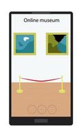 Online museum. Visiting a picture gallery using an electronic device. Flat. Vector illustration