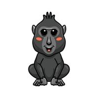 Cute little crested black macaque cartoon vector