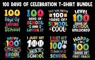 Paquete de camisetas de 100 días de escuela, conjunto de diseño de camisetas de cien días vector