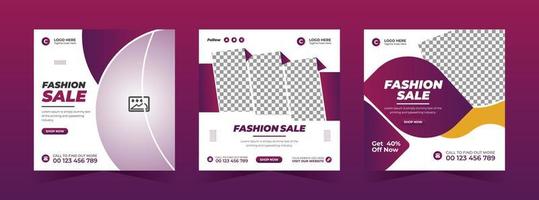 Modern dynamic fashion sale social media post and web banner bundle template vector