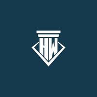hw inicial monograma logo para ley firme, abogado o abogado con pilar icono diseño vector