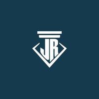 JR initial monogram logo for law firm, lawyer or advocate with pillar icon design vector