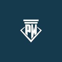 pw inicial monograma logo para ley firme, abogado o abogado con pilar icono diseño vector