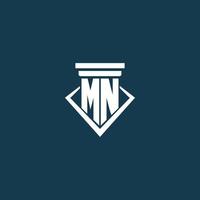 MN initial monogram logo for law firm, lawyer or advocate with pillar icon design vector