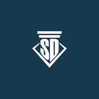 SD initial monogram logo for law firm, lawyer or advocate with pillar icon design vector