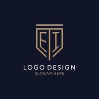 EI initial logo monogram with simple luxury shield icon design vector