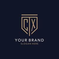 CX initial logo monogram with simple luxury shield icon design vector