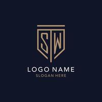 SW initial logo monogram with simple luxury shield icon design vector