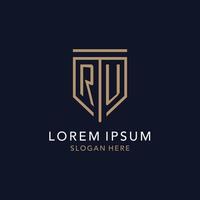 RU initial logo monogram with simple luxury shield icon design vector