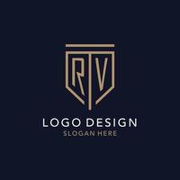 RV initial logo monogram with simple luxury shield icon design vector