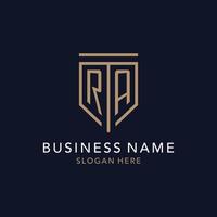 RA initial logo monogram with simple luxury shield icon design vector