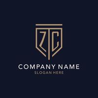 ZC initial logo monogram with simple luxury shield icon design vector
