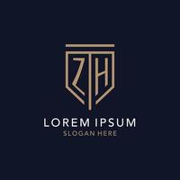 ZH initial logo monogram with simple luxury shield icon design vector