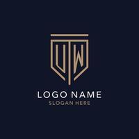 UW initial logo monogram with simple luxury shield icon design vector