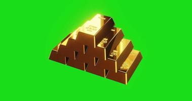 Pyramid of gold bars animation rotating over green screen video