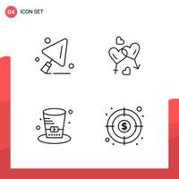 Pack of 4 Universal Outline Icons for Print Media on White Background Creative Black Icon vector background