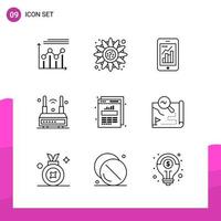 Outline Icon set Pack of 9 Line Icons isolated on White Background for responsive Website Design Print and Mobile Applications Creative Black Icon vector background