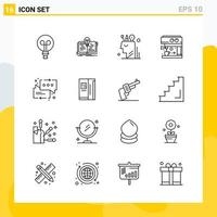 Collection of 16 Universal Line Icons Icon Set for Web and Mobile Creative Black Icon vector background