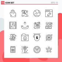 Collection of 16 Vector Icons in Line style. Modern Outline Symbols for Web and Mobile. Line Icon Sign Isolated on White Background. 16 Icons.