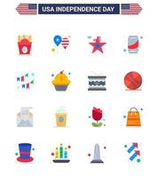 Set of 16 USA Day Icons American Symbols Independence Day Signs for american soda america flag can usa Editable USA Day Vector Design Elements