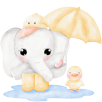 Cute elephant and raining day illustration png