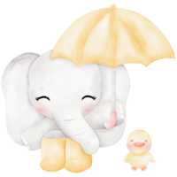 Cute elephant and raining day illustration png