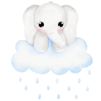 Cute elephant and raining day illustration png