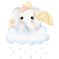 Cute elephant and raining day illustration png