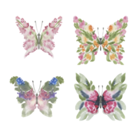 Set of watercolor butterflies butterfly wings made of flowers png