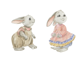 Illustration of bunny boy and bunny girl in dress png