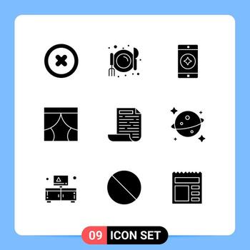 Stock Vector Icon Pack of 9 Line Signs and Symbols for planet design mobile application file theater Editable Vector Design Elements