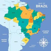 mapa de Brasil con rodeando fronteras vector