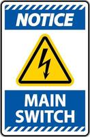 Notice Main Switch Sign On White Background vector