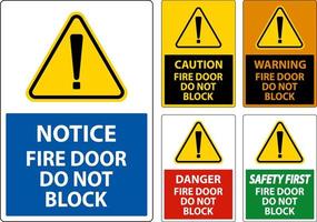 Fire Door Do Not Block Sign On White Background vector