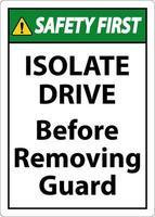 Safety First Isolate Drive Before Removing Guard Sign vector