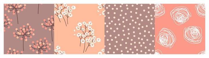 Floral patterns set. Abstract flowers, cherry blossom. Dots pattern. Vector background. Perfect for printing on the fabric, design package and cover