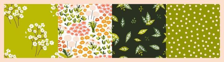 Floral patterns set. Abstract flowers, chamomiles, herbs, sakura. Vector backgrounds. Perfect for printing on the fabric, design package and cover