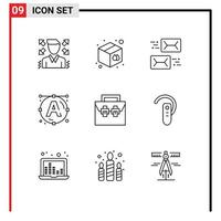 Universal Icon Symbols Group of 9 Modern Outlines of construction bag communication art font Editable Vector Design Elements