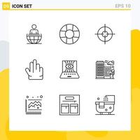 Group of 9 Modern Outlines Set for building technic target engineering applied science Editable Vector Design Elements