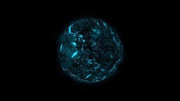 Abstract loop blue energy planet sphere on black background video