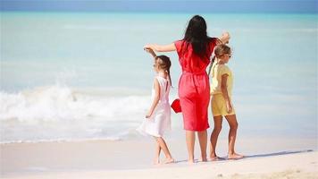 Beautiful mother and her adorable little daughters on the beach video