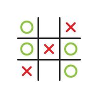 Tic tac toe colored clip art for kids. Tic tac toe game. Red and green colored vector clip art. Fun draw game.